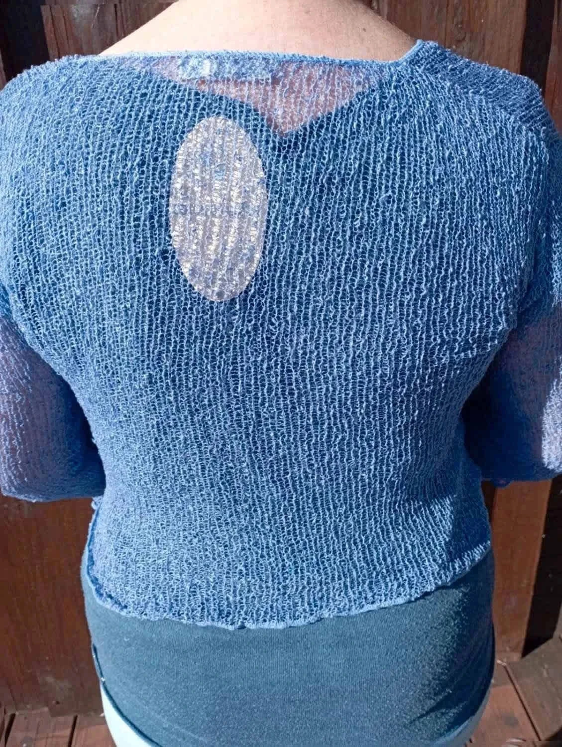Gilet style boléro en maille crochet extensible style bohème Violet Mauve – photo 7